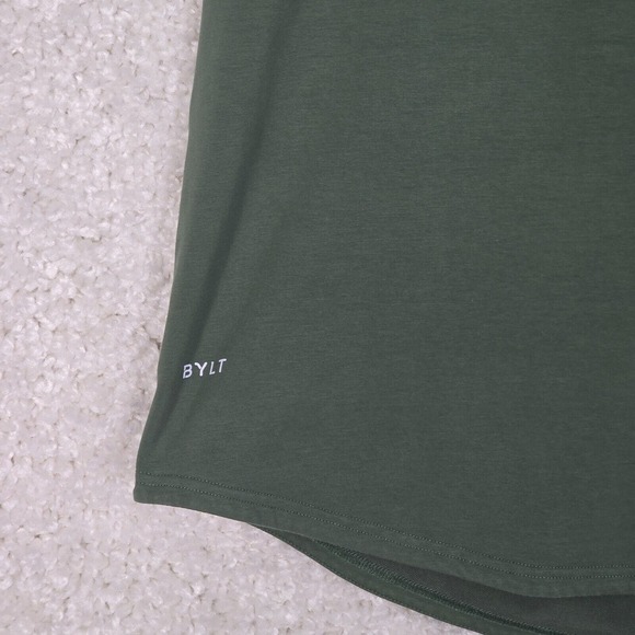 BYLT Mens Drop Cut Henley Shirt XL Green Short‎ Sleeve Pullover Stretch Gym - Picture 2 of 10